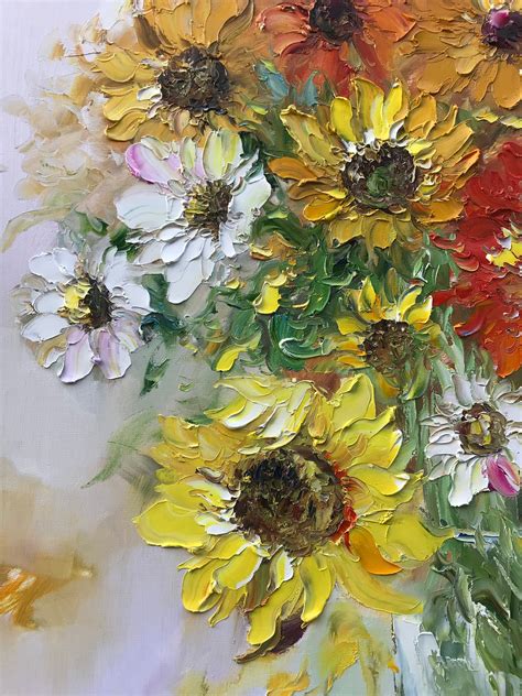 Sunflower Oil Painting On Canvas 3d Texture Original Knife Etsy
