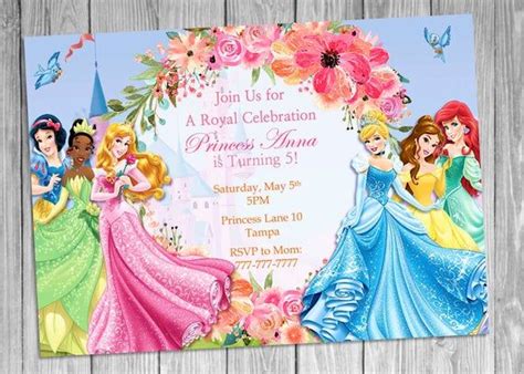 Princess Birthday Invitation Disney Princess Invitation Etsy Disney