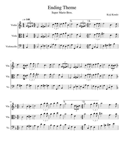 Super Mario Bros Ending Theme String Trio Sheet Music For Violin