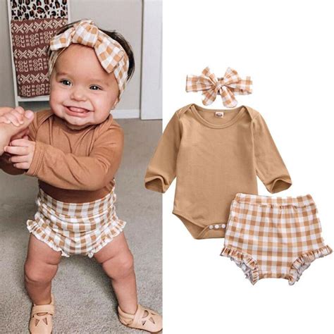 Buy 3pcs Baby Girl S Romper Tops Bodysuit Pants Headband Outfits