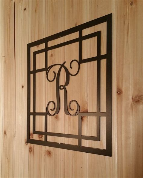 Metal Vine Monogram Initial With Detailed Square Border For Indoor Or