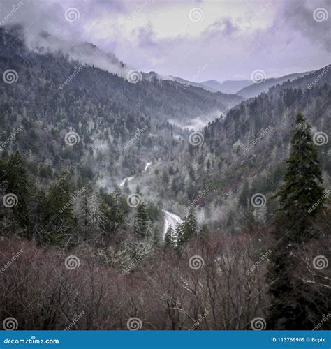 North Carolina Winter Mountain Scene Stock Image Image Of Clouds