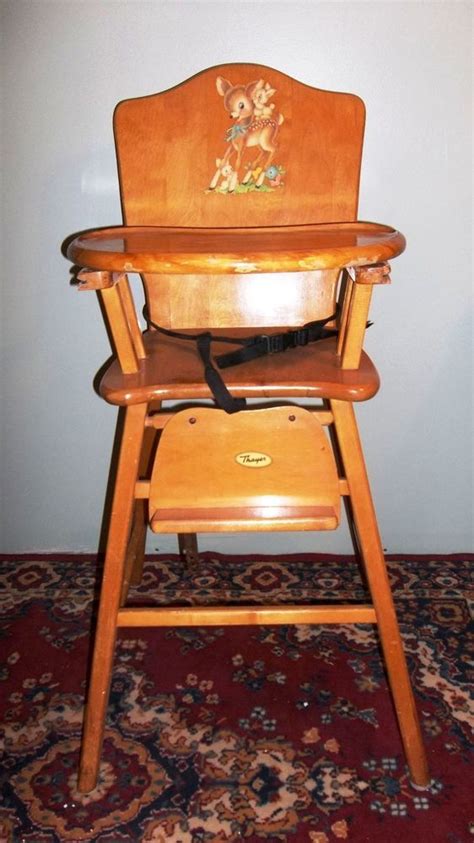 Vintage Wood High Chair Wooden High Chair Baby Chair 1950s Thayer 20