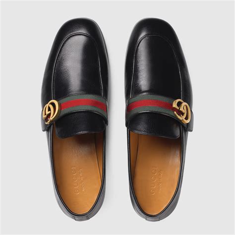 Leather Loafer With Gg Web Gucci Mens Moccasins And Loafers