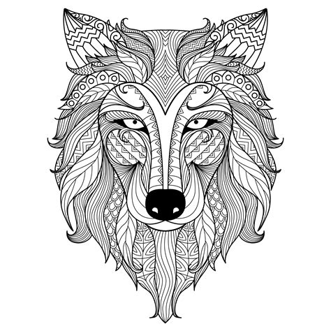 Detail Zentangle Wolf For Coloring Wall Custom Wallpaper