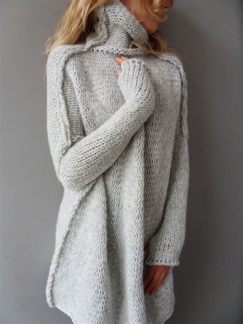 oversized chunky knit woman sweater slouchy bulky loose knit sweater light grey sweater by