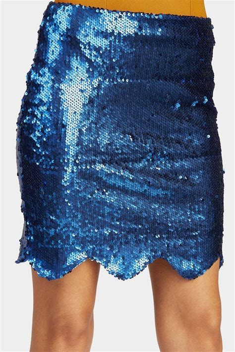 Blue Sequin Mini Skirt With Scallop Edge Mini Skirts Sequin Mini