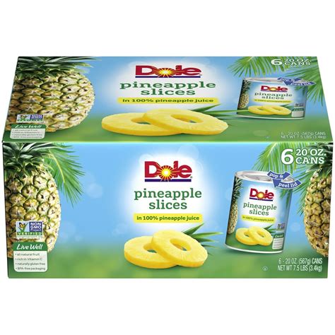 Dole Pineapple Slices In 100 Juice 20 Oz 6 Count