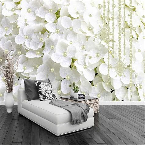 Custom Mural Wallpaper 3d Stereo Embossed White Flower Branch Photo