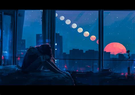 Sad Wallpaper For Laptop Lonely Girl At Night 1920x1360 Download
