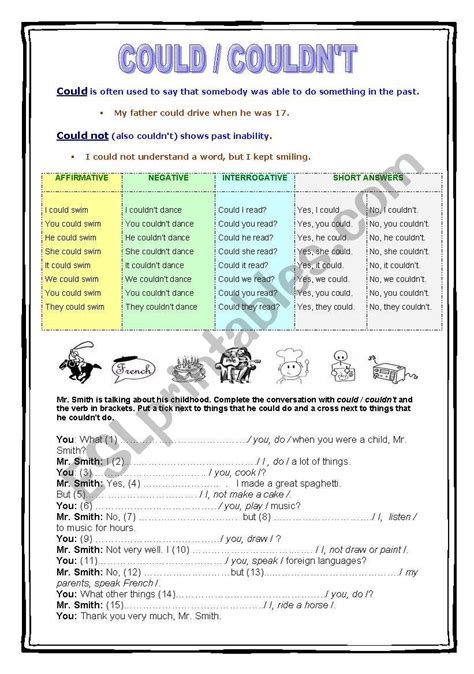 Could Couldn´t Talking About Past Activities Esl Worksheet By Edaw