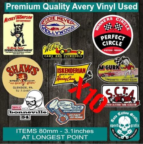 Vintage Hot Rod Decal Sticker T Pack X10 Car Toolbox Isky Scta Sun