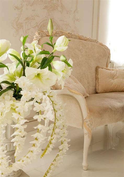 Luxury Living Room Decorated By White Flowers Stock Photo Image Of