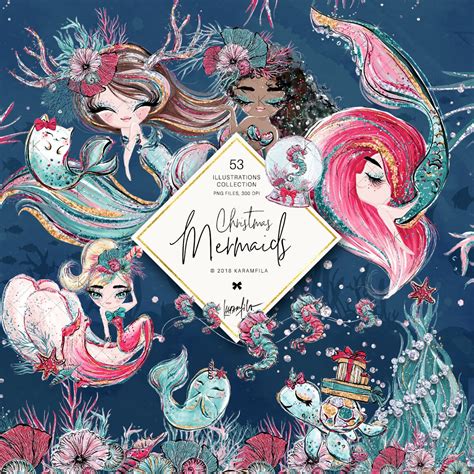 Christmas Mermaid Clipart Unicorn Clipart Underwater Clipart Etsy In