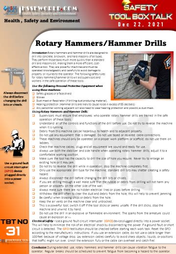 Tool Box Talk Rotary Hammers Hammer Drills HSSE WORLD