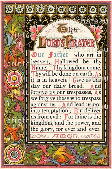 Lords Prayer Victorian Era Style Illumination And Design New Giclee