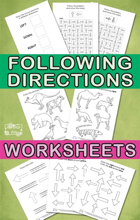 Following directions worksheets for kids