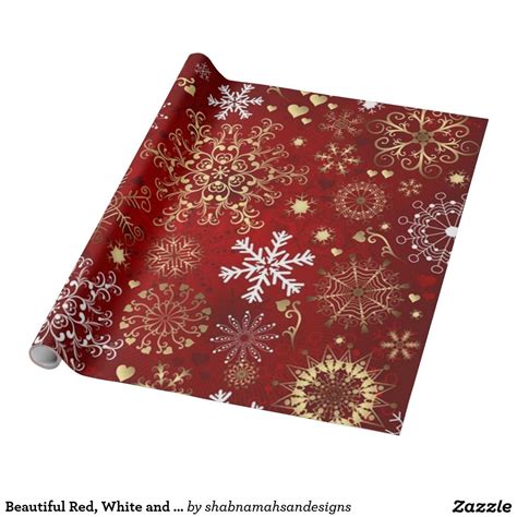 Beautiful Red White And Golden Christmas Wrapping Paper Zazzle