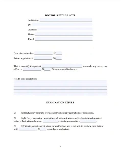 Doctors Excuse Note ≡ Printable Absence Note For Work Or School