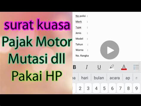 #chusnanchannel #suratkuasapajakkendaraanterbaru2020 #caramembuatsuratkuasa surat kuasa ini biasanya di pakai di saat yang punya kendaraan tidak ada waktu. Surat Kuasa Pajak Kendaraan - YouTube