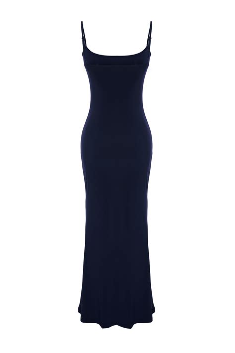 Trendyol Collection Navy Blue Fitted Strappy Maxi Knitted Dress
