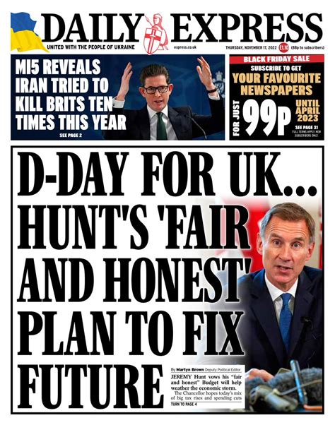 Daily Express Front Page 17th Of November 2022 Tomorrows Papers Today