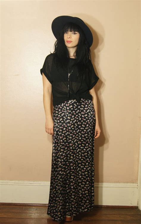 90s Grunge Maxi Skirt Floral Black Ditzy By Whitewavevintage Floral