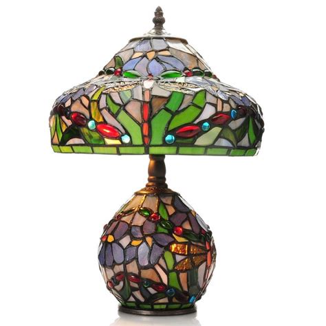 Tiffany Style 155 Inch Dragonfly Double Lit Stained Glass Table Lamp