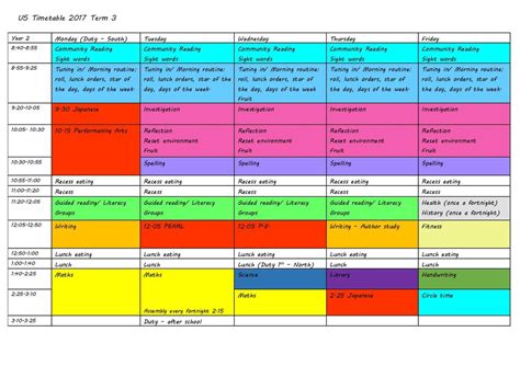 Timetable U5 Year 2 Kidman Park Primary School