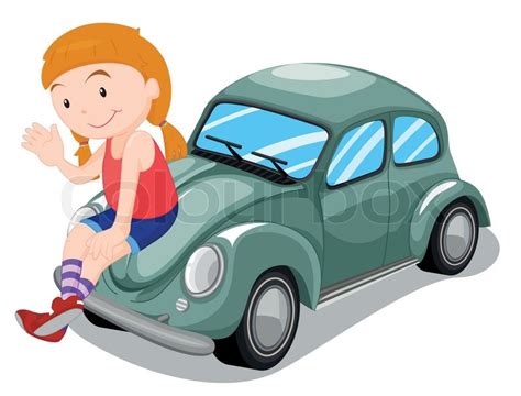 Girl And Car Stock Vector Colourbox