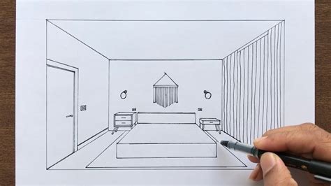 How To Draw A Bedroom In 1 Point Perspective Youtube