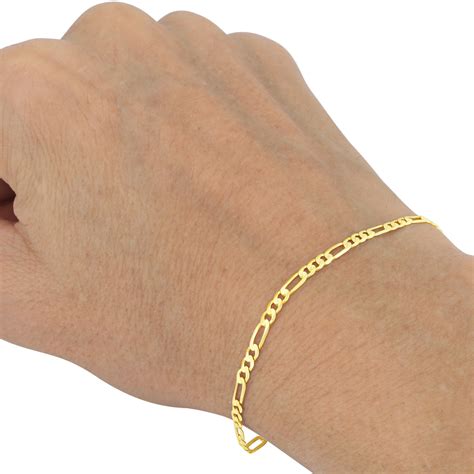14k Yellow Gold Pure Solid 35mm Womens Figaro Chain Link Bracelet