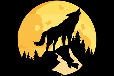 Moon Wolf Howling Mountain Trees Png Graphic By Sunandmoon · Creative
