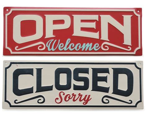 Keystone Emboss Plate Red White Open Welcome Closed Sorry Tin Sign