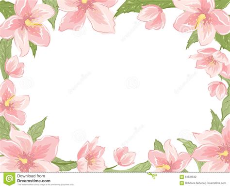 Select from premium flower border of the highest quality. Rectangular Border Frame Pink Spring Flowers White Stock ...