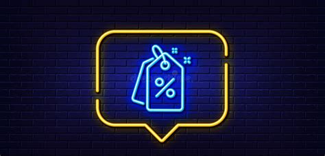 Discount Tags Line Icon Sale Offer Sign Neon Light Speech Bubble