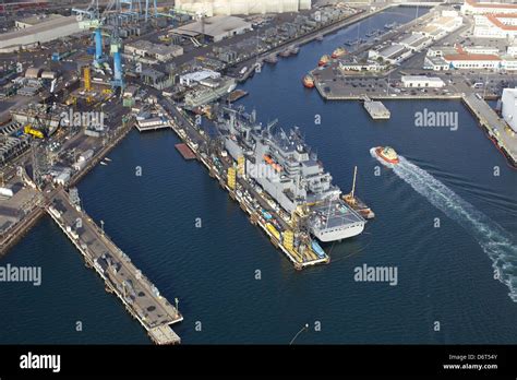Aerial View Of A Us Navy Ship Under Construction Port Of San Diego