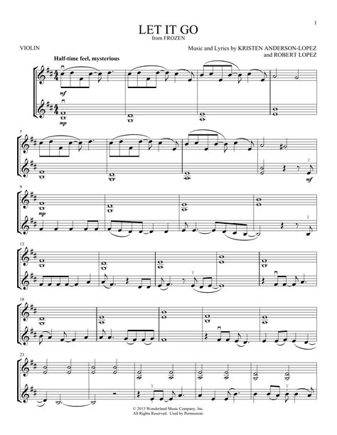 Let It Go From Frozen Sheet Music Idina Menzel Violin Duet