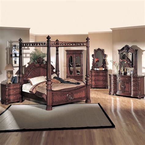 One (1) queen bed, one (1) nightstand and one (1) chest. Yuan Tai Furniture Corina Poster Bedroom Set, Dark Cherry ...