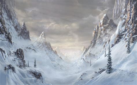 Art Paintings Mountains Forest Art Rocks Nature Trees Snow