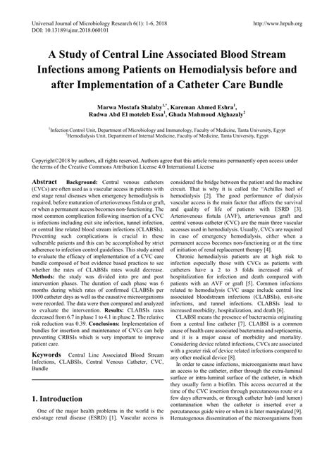 Pdf A Study Of Central Line Associated Blood Stream Infections Among