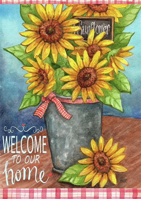 Sunflower Bucket Welcome To Our Home Painting By Melinda Hipsher Fine
