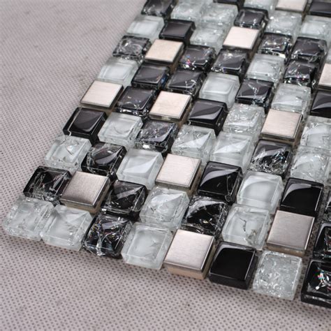 Crystal Mosaic Tile Kitchen Backsplash Brushed Stainless Steel With
