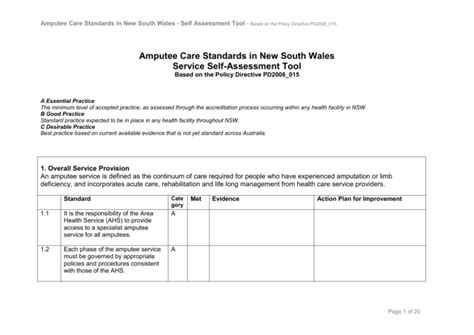 Amputee Self Assessment Tool Australian Physiotherapists In
