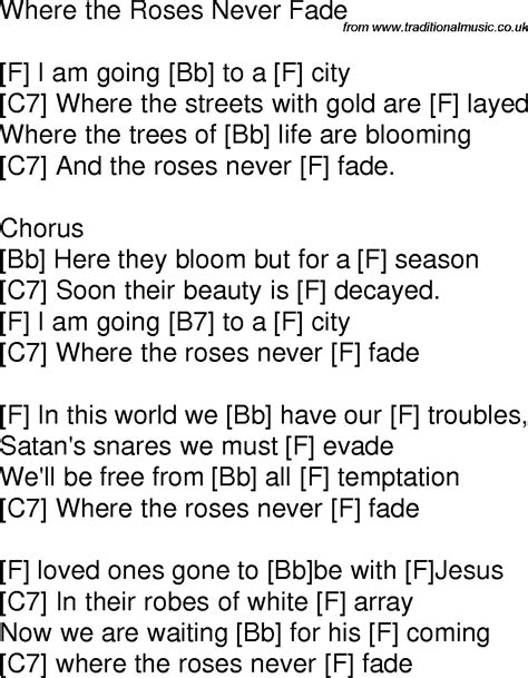 Old Time Song Lyrics With Guitar Chords For Where The Roses Never Fade F