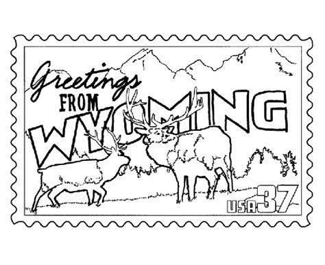Usa Printables Wyoming State Stamp Us States Coloring Pages