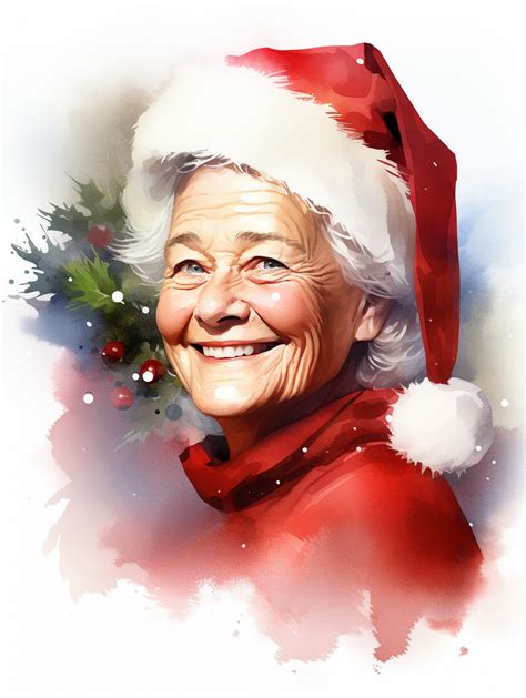 Smiling Mrs Claus Watercolor Art Free Stock Photo Public Domain Pictures