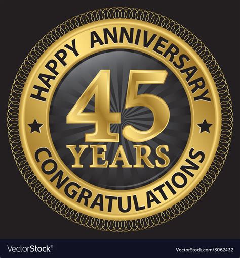 45 Years Happy Anniversary Congratulations Gold Vector Image