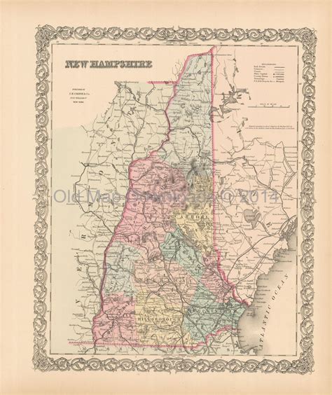 New Hampshire Old Map Colton 1855 Digital Image Scan Download Printable