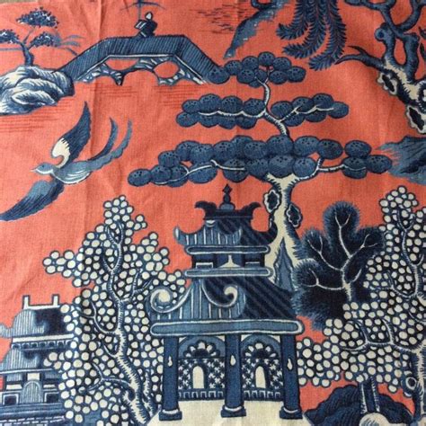 Fabolous Lee Jofa Chinoiserie Willow Pattern 100 Linen Fabric Pagoda
